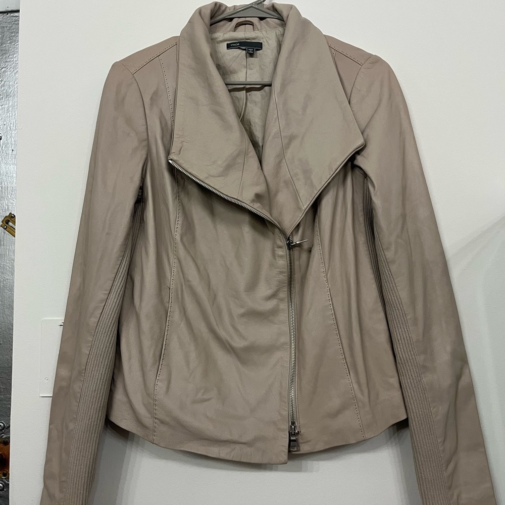 VINCE Neutrals Leather Biker Jacket M